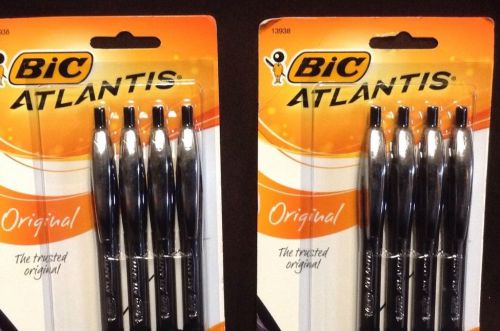 Bic Atlantis Ball Pens Medium Pt Smooth Black Ink 8 Count Total Rubber Grip