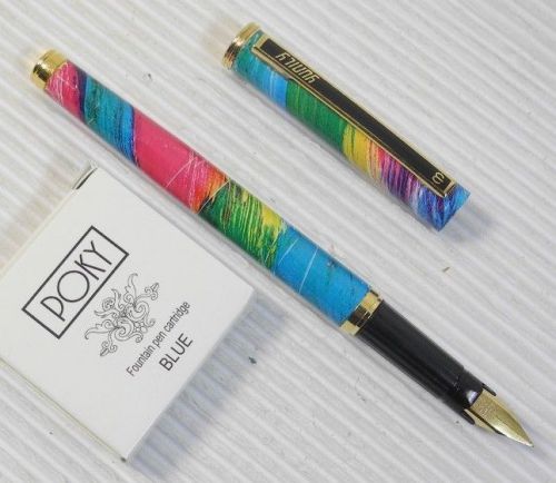 Yunily colourful barrel fountain pen PINK free 5 POKY cartridges BLUE ink