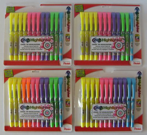 Lot 4- pentel 24/7 chisel tip highlighters assorted yellow orange no bleed 12 pk for sale