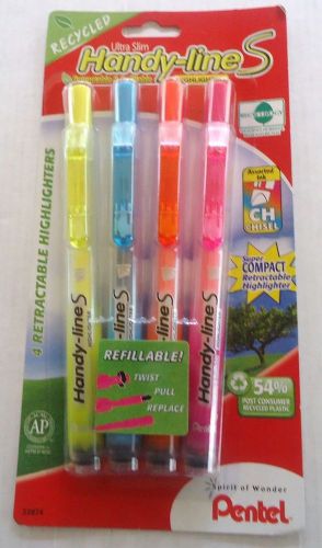 Pental ultra slim handy-line s retractable &amp; refillable highlighters asst colors for sale