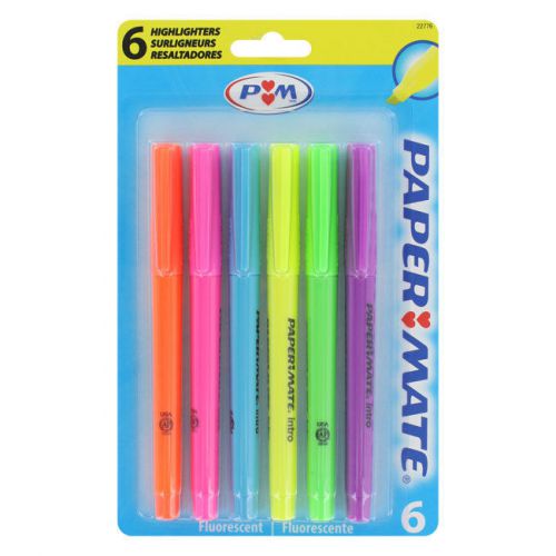 Papermate Intro Fluorescent Highlighters, Assorted Inks Micro Chisel Tip, 6 Pack