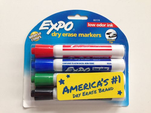 Lot of 5 Packs EXPO Low-Odor Dry-Erase Marker, Chisel Tip, Assorted, 4/Pk 80174