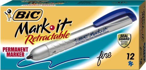 Bic Mark-it Retractable Permanent Marker, Blue, Dozen - Blue Ink - 12 (pmr11be)