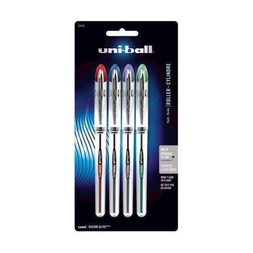 NEW 4 Uni-Ball Vision Elite Stick Bold Point Roller Ball Pens Colored Ink 69094