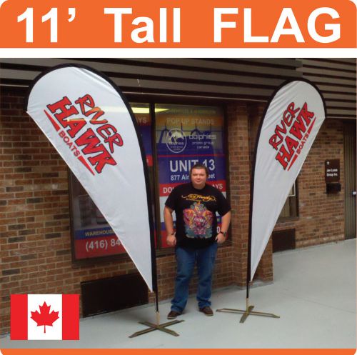 Lot of 2 - 11&#039; tall flag pole signs advertizing teardrop banner giant stands for sale