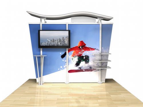 10&#039; modular hybrid trade show display w/ monitor mount &amp; custom graphic package for sale