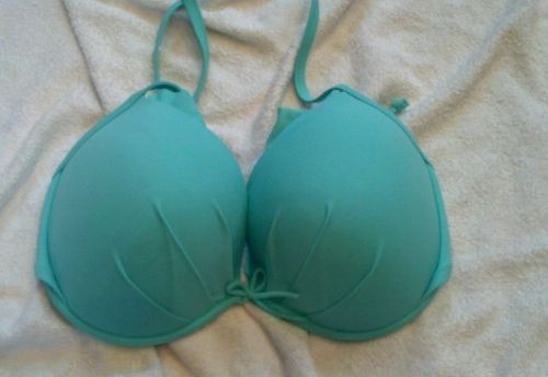 Victoria&#039;s Secret Pushup Bikini Halter Top 36DD ~ SEAFOAM GLOW/AQUA MIST/GREEN