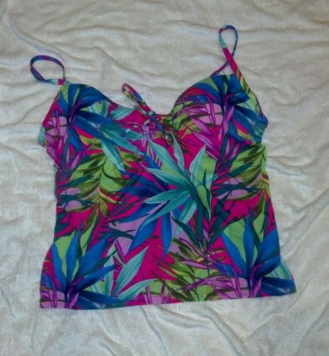 Victoria&#039;s Secret PINK/BLUE Tropical Floral TANKINI TOP 38D ~ swimsuit bikini