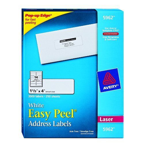 Avery 1-1/3 x 4 inch white mailing labels 3500 count (5962) for sale