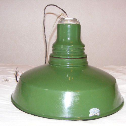 Green enameled metal light &amp; shade heavy duty barn retro commercial pole upcycle for sale