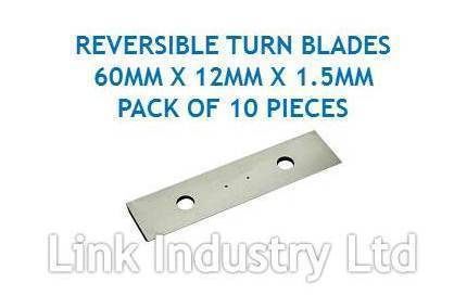 10 pces. 60 x 12 x 1.5mm CARBIDE REVERSIBLE TURN BLADES REVERSIBLE TIP KNIVES