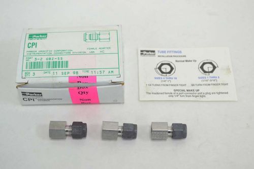 Lot 3 parker 3-2 gbz-ss cpi female adapter tube fitting 3/16x1/8in npt b340485 for sale