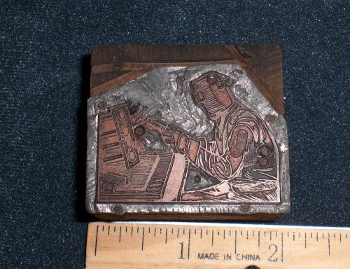 Antique printing block, industrial image of man stick welding for sale