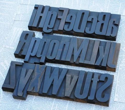 A-Z alphabet 4.33&#034; letterpress wooden printing blocks wood type ABC font vintage
