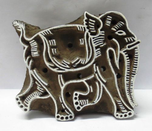 INDIAN WOODEN HAND CARVED TEXTILE PRINTING ON FABRIC BLOCK STAMP ELEPHANT PRINT
