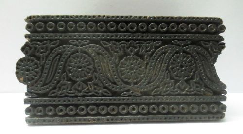 ANTIQUE WOOD HAND CARVED TEXTILE FABRIC TISSU PRINTER BLOCK STAMP FINE BORDER