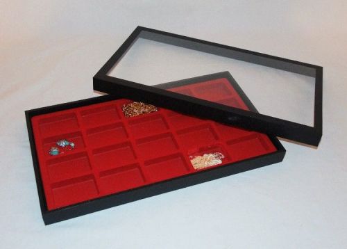 CLEAR REMOVABLE TOP 20 SLOT DISPLAY FOR EARRINGS AND OTHER JEWELRY RED