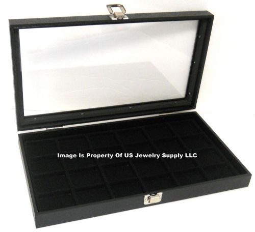 12 Glass Top Lid Black 24 Space Jewelry Display Box Cases Pendant Pin Brooch