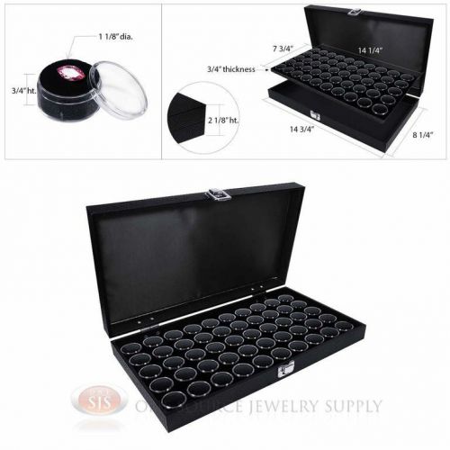 Black Wooden Solid Top Display Case w/ Black 50 Gem Jar Gemstone Insert
