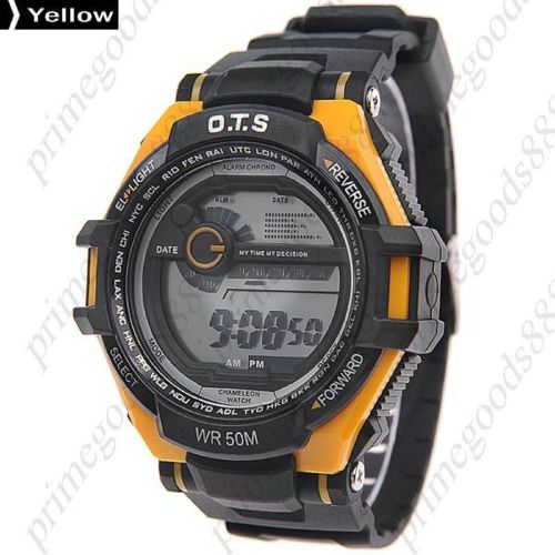 Waterproof digital wrist wristwatch free shipping back light stopwatch yellow for sale