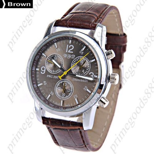 Unisex PU Leather Round Quartz Analog Wrist Sub Dials in Brown Free Shipping