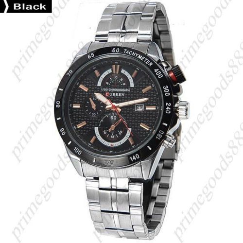 Stainless steel false sub dials date analog quartz men&#039;s wrist wristwatch black for sale