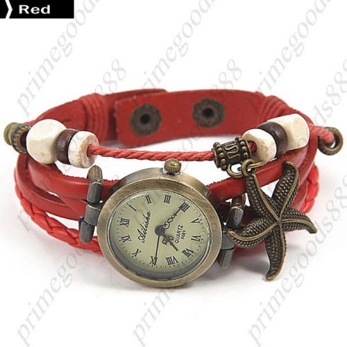 Starfish PU Leather Analog Quartz Wrist Lady Ladies Wristwatch Women&#039;s Red