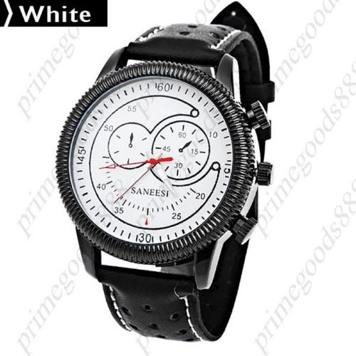 PU Leather Round Case Quartz Wrist Men&#039;s Free Shipping Wristwatch Black on White