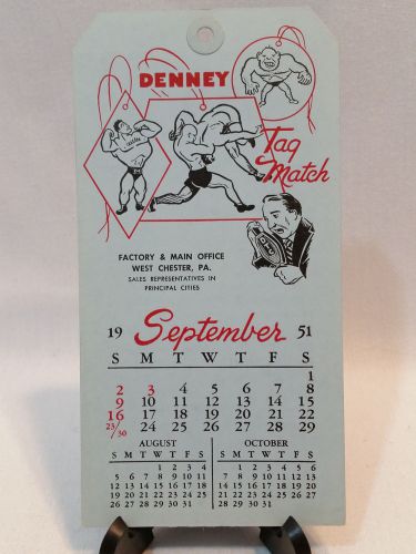 VINTAGE DENNEY TAG CO. SEPTEMBER 1951 CALENDER TAG - FREE SHIPPING