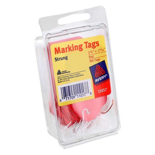 Avery Marking Tags, Strung, 2-3/4&#034; x 1-11/16&#034;, Red, Pack of 100 (11017)
