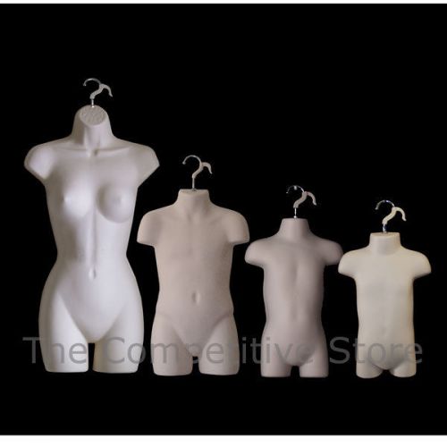 4 Flesh Mannequin Hanging Display Forms - Female + Child + Toddler and Infant
