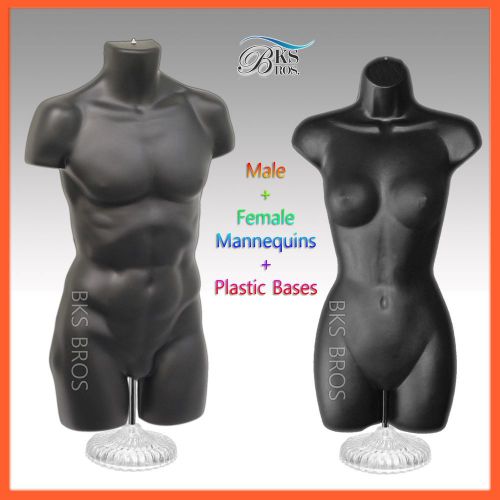 2 Mannequins Black Man Woman Body Dress Form Display Stand Hanging Acrylic Stand