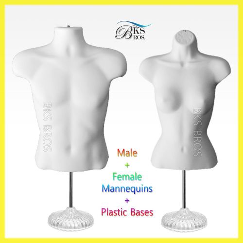 Man &amp; Woman Torso Mannequin, WHITE w/Acylic Stand Hook Male Female Hollow Back
