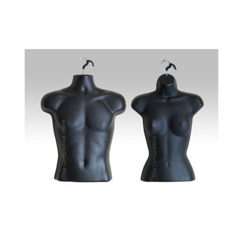 Torso Male + Female (Waist Long) Mannequin Forms Set - Use For S-M Sizes - Black