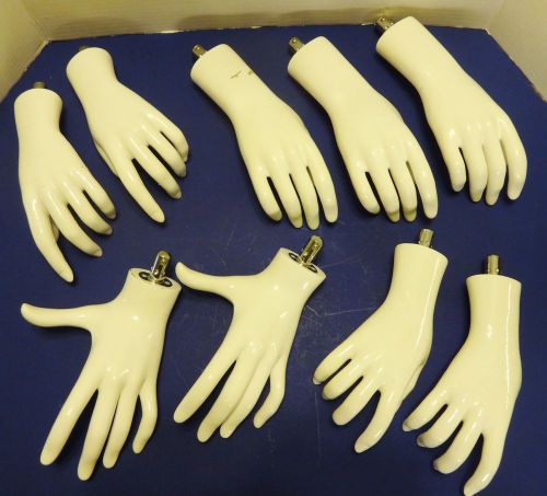 Lot of 9 White Female Mannequin Hands 5 Right 4 Left 4 Styles