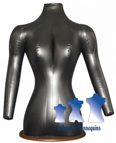 Inflatable Female Torso With Arms, Black And Wood Table Top Stand, Brown