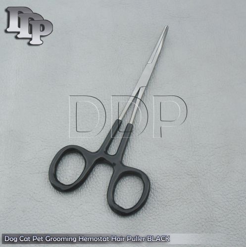 Dog Cat Pet Grooming Hemostat Hair Puller 5.5&#034; Black Curved