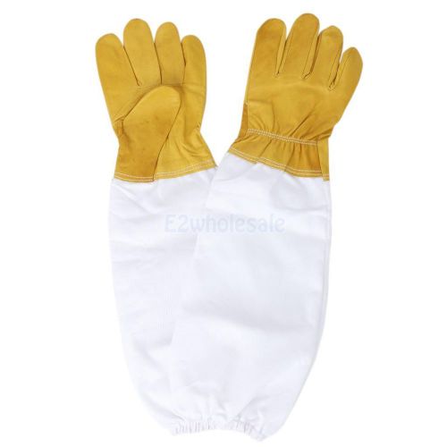 Pair of protective beekeeping gloves goatskin bee keeping w/ vented long sleeves for sale