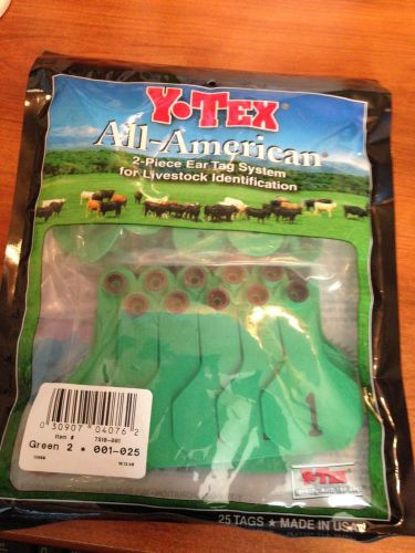 New ytex green small numbered 1-25 calf 2 pc all american ear tags in bag of 25 for sale