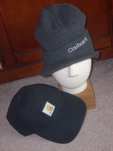 2 CARHARTT HATS Authentic Labels Gray PullOn Beanie w Brim + Baseball Style Cap
