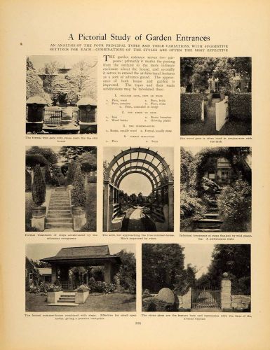 1910 Article Garden Entrances Plantings Gates Flowers - ORIGINAL GM1