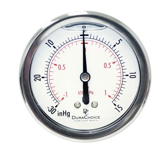 2-1/2&#034; oil filled vacuum pressure gauge - ss/br 1/4&#034; npt center back -30hg/15psi for sale