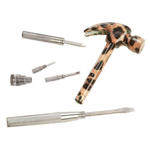 Womens Acrylic Cheetah Safari Animal Print Utility Hammer w/ Screwdriver Tool