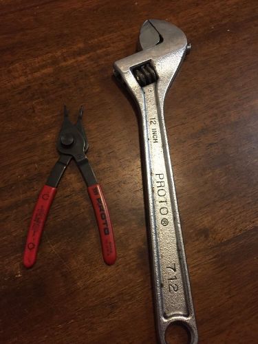 Proto Tools, Adjustable Wrench 12&#034; And A Snap Ring Pliers, 712 + 399, Xlnt Cond