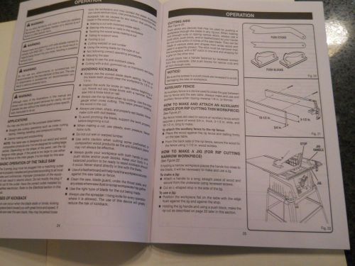 Ryobi 10&#034; Table Saw # RTS10 Operator&#039;s Manual in good condition...