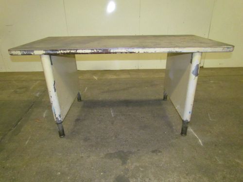 Vintage industrial work table desk steel frame yellow 60x30x29&#034; height for sale