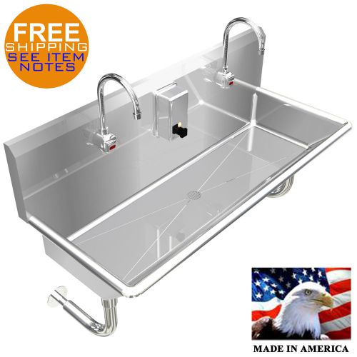 Hand sink 2 station 40&#034; wash up sink hands free 304 stainless steel wall mount for sale
