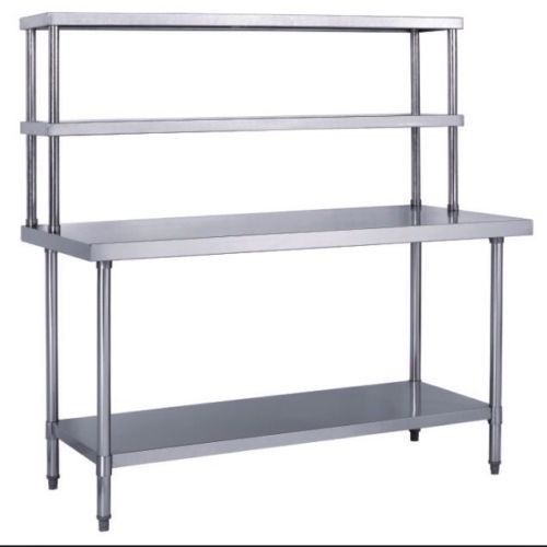 WORK TABLE &amp; DOUBLE OVERSHELF STAINLESS STEEL NSF MANY SIZES