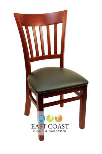 New Gladiator Mahogany Vertical Back Wooden Restaurant Chair w/ Green Vinyl Seat