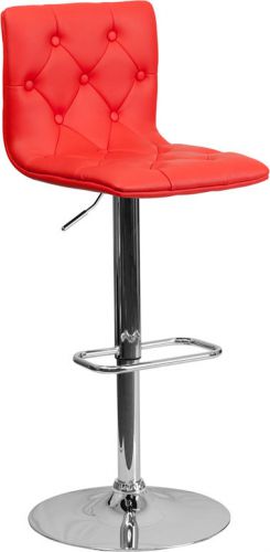 Contemporary Tufted Vinyl Adjustable Height Bar Stool with Chrome Base